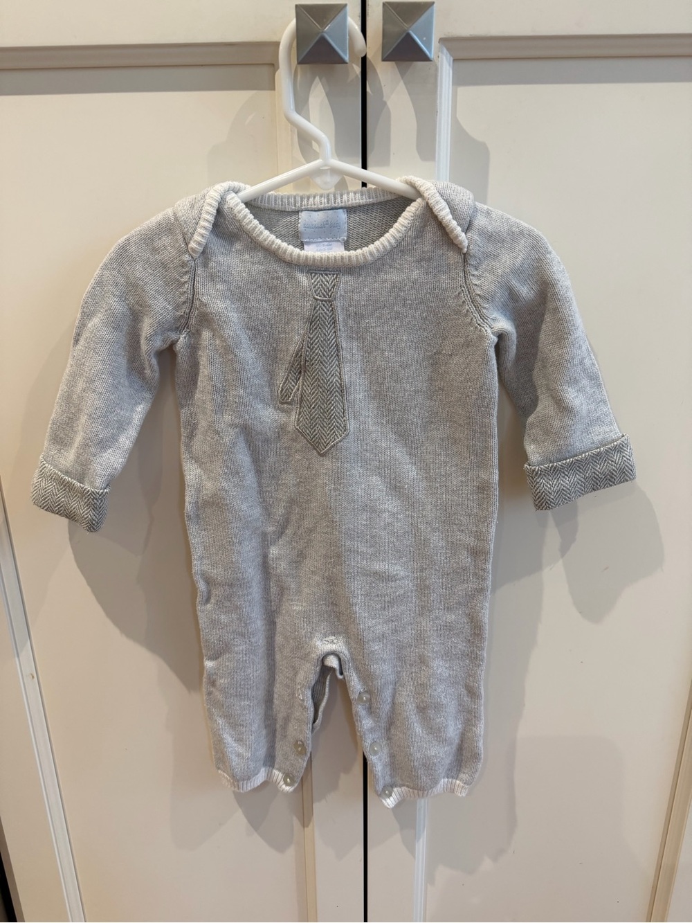 Savannah baby 3-6m Knit One-Piece Romper in Light Gray with Tie Detail